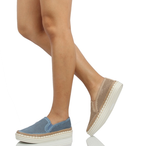 Blue Perforated Espadrille Rubber Sole Loafer - Picture 5 of 5